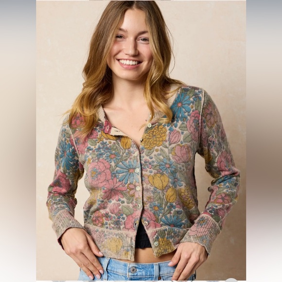NATURAL LIFE your everything Cardigan wisteria and drawn garden lot small wool - Picture 2 of 11